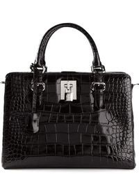 schwarze Shopper Tasche aus Leder mit Schlangenmuster von Giorgio Armani
