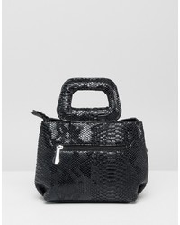 schwarze Shopper Tasche aus Leder mit Schlangenmuster von PrettyLittleThing