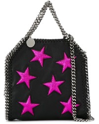 schwarze Shopper Tasche aus Leder mit Sternenmuster