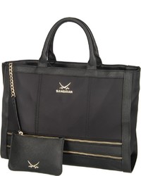 schwarze Shopper Tasche aus Leder von Sansibar