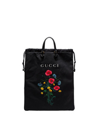 schwarze Shopper Tasche aus Segeltuch mit Blumenmuster