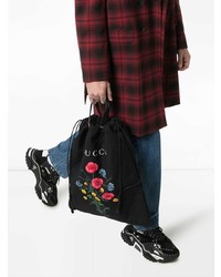 schwarze Shopper Tasche aus Segeltuch mit Blumenmuster von Gucci