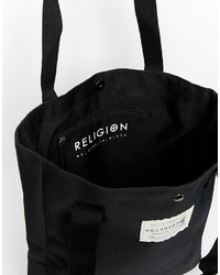 schwarze Shopper Tasche aus Segeltuch von Religion
