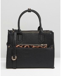 schwarze Shopper Tasche mit Leopardenmuster von Oasis