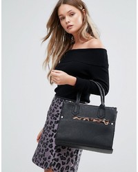 schwarze Shopper Tasche mit Leopardenmuster von Oasis