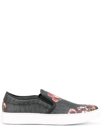schwarze Slip-On Sneakers aus Leder mit Blumenmuster von Christian Dior