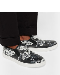 schwarze Slip-On Sneakers aus Leder mit Blumenmuster von Dolce & Gabbana