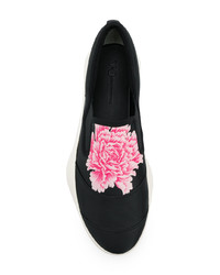schwarze Slip-On Sneakers aus Leder mit Blumenmuster von Y3 Sport