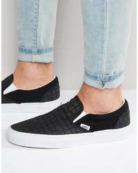 schwarze Slip-On Sneakers aus Leder mit Karomuster von Vans