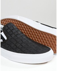 schwarze Slip-On Sneakers aus Leder mit Karomuster von Vans