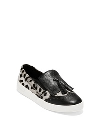 schwarze Slip-On Sneakers aus Leder mit Leopardenmuster
