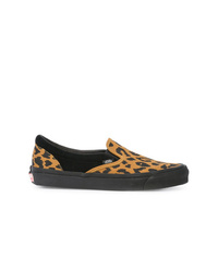 schwarze Slip-On Sneakers aus Leder mit Leopardenmuster