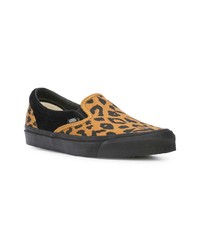 schwarze Slip-On Sneakers aus Leder mit Leopardenmuster von Vans