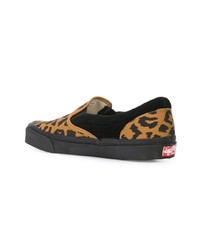 schwarze Slip-On Sneakers aus Leder mit Leopardenmuster von Vans