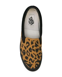 schwarze Slip-On Sneakers aus Leder mit Leopardenmuster von Vans