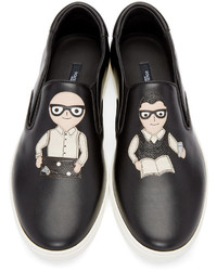 schwarze Slip-On Sneakers aus Leder von Dolce & Gabbana