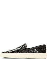 schwarze Slip-On Sneakers aus Leder von Saint Laurent