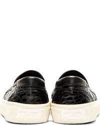 schwarze Slip-On Sneakers aus Leder von Saint Laurent