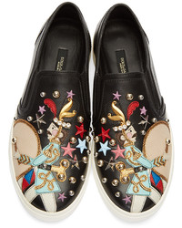 schwarze Slip-On Sneakers aus Leder von Dolce & Gabbana