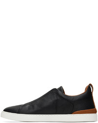 schwarze Slip-On Sneakers aus Leder von Zegna