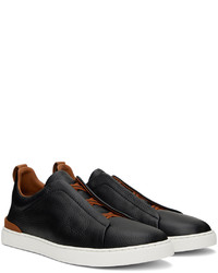 schwarze Slip-On Sneakers aus Leder von Zegna