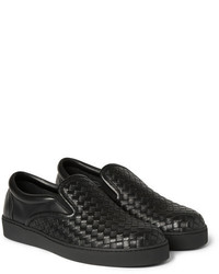 schwarze Slip-On Sneakers aus Leder von Bottega Veneta