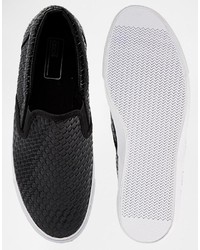 schwarze Slip-On Sneakers aus Leder von Asos