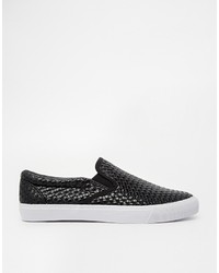 schwarze Slip-On Sneakers aus Leder von Asos