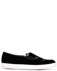 schwarze Slip-On Sneakers aus Leder von Charlotte Olympia