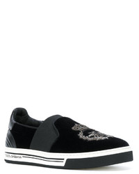 schwarze Slip-On Sneakers aus Leder von Dolce & Gabbana