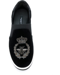 schwarze Slip-On Sneakers aus Leder von Dolce & Gabbana