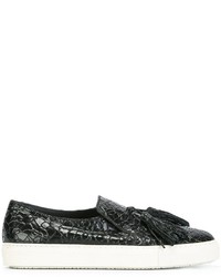 schwarze Slip-On Sneakers aus Leder von Fratelli Rossetti