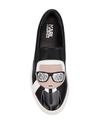 schwarze Slip-On Sneakers aus Leder von Karl Lagerfeld