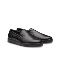 schwarze Slip-On Sneakers aus Leder von Prada