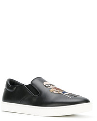 schwarze Slip-On Sneakers aus Leder von Dolce & Gabbana