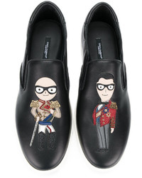 schwarze Slip-On Sneakers aus Leder von Dolce & Gabbana