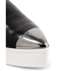 schwarze Slip-On Sneakers aus Leder von Miu Miu