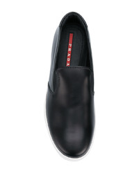 schwarze Slip-On Sneakers aus Leder von Prada