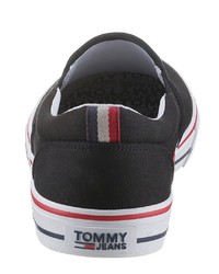 schwarze Slip-On Sneakers aus Leder von Tommy Jeans