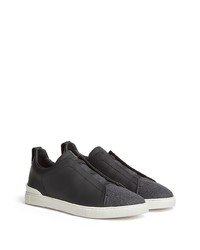 schwarze Slip-On Sneakers aus Leder von Zegna