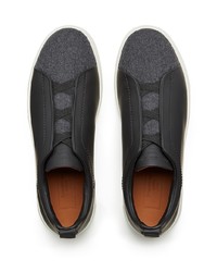 schwarze Slip-On Sneakers aus Leder von Zegna