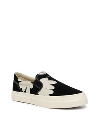 schwarze Slip-On Sneakers aus Segeltuch mit Blumenmuster von Stepney Workers Club