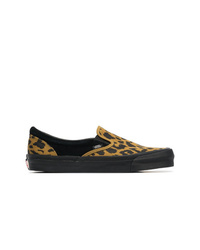 schwarze Slip-On Sneakers aus Segeltuch mit Leopardenmuster