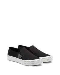 schwarze Slip-On Sneakers aus Segeltuch von Prada