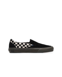 schwarze Slip-On Sneakers aus Wildleder mit Karomuster