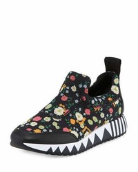 schwarze Slip-On Sneakers mit Blumenmuster