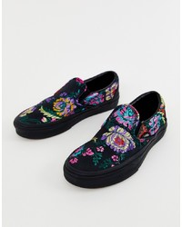 schwarze Slip-On Sneakers mit Blumenmuster von Vans