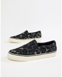 schwarze Slip-On Sneakers mit Leopardenmuster