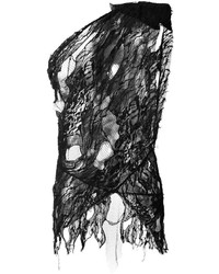 schwarze Spitze Bluse mit Destroyed-Effekten von Saint Laurent