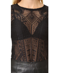 schwarze Spitze Bluse mit geometrischem Muster von BCBGMAXAZRIA